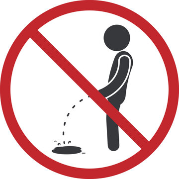 Isolated prohibition sign : man pee on floor, wet urine on surface of bathroom sign