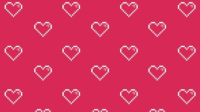 Pink background with floating pixel hearts