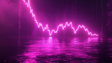 Abstract visualization of a downward trend represented by a neon pink line over a reflective surface
