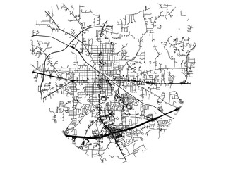 Heart-Shaped City Map of Weatherford Texas, USA - Black & White High-Resolution Design