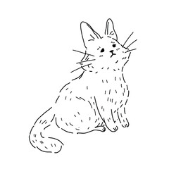 Vector illustration of a cat with sad look begging for food, side view on white background. Funny kitten for children coloring and design with pets for veterinary clinic