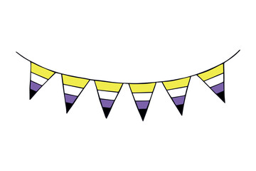 Fototapeta premium Colorful garland Non-binary pride flag Happy pride day LGBTQ community Pride Month Vector hand drawn doodle for posters, stickers, logo, cards