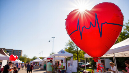World Health Day heart balloon highlighting health awareness at fair