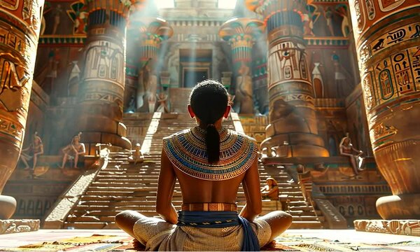 Scribe sitting in palace. Historical reconstruction illustration. Scribes are highly valued members of egyptian society could be an accountants, priests, doctors