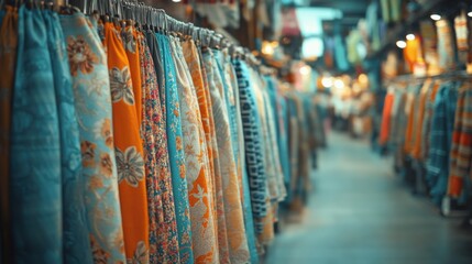 Colorful Fabric and Textile Display at Market Stall
