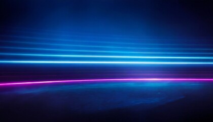 Obraz premium Dark blue abstract gradient background with ultraviolet neon glow, blurry light lines and waves