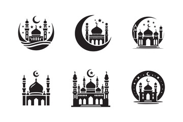 vector set  of a black silhouette of mosque
