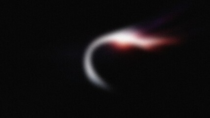 A glowing curved light trail with a soft red and white flare on a dark background. Ideal for cosmic and futuristic designs.