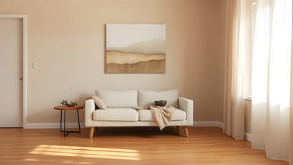 Modern living room interior with comfortable sofa and wood floor design