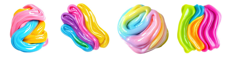 Colorful Slime Variations with Vibrant Swirls and Textures, isolated on transparent background.