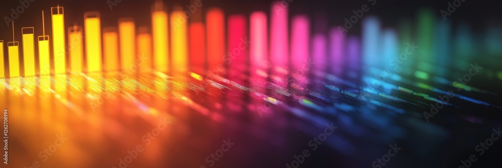 Poster abstract data visualization vibrant gradient bar graph and overlaying line chart on dark background