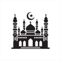 vector of black silhouette of mosque
