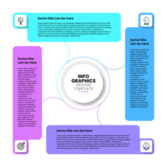 Infographics template. 4 connected rectangles with texts