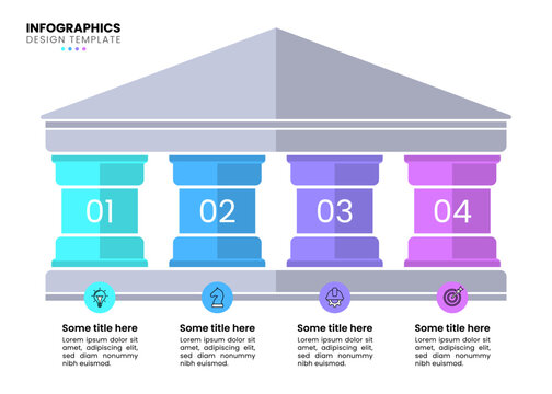 Infographics template. 4 pillars with numbers and icons