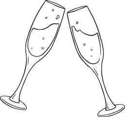 Hand drawn outline sketch of champagne glasses. Vector illustration. Image for any kind of celebration. Vector set © Naichoui