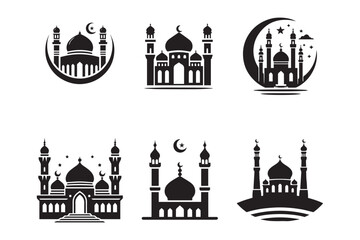 vector set  of a black silhouette of mosque
