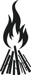 Campfire Silhouette Vector – Black Bonfire with Burning Sticks