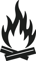 Campfire Silhouette Icon - Bonfire and Firewood Vector Illustration