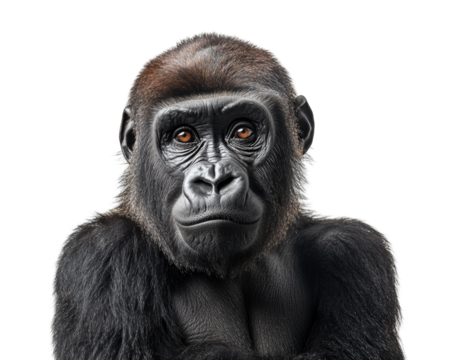 Gorilla portrait zoo animal wildlife isolated on transparent background - Generative AI