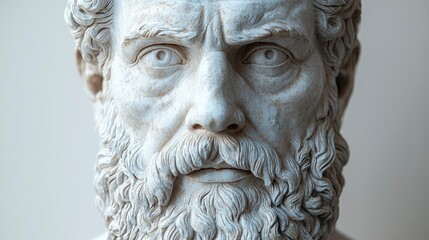 This close-up view captures a historic marble bust sculpture, illuminating the abundance of detail and intricate textures integral to classical art and representation.