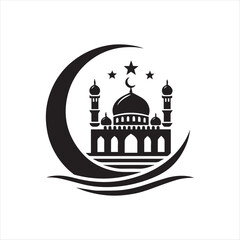 vector of black silhouette of mosque
