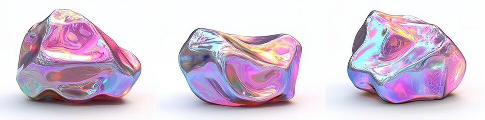 Obraz premium 3D glass cubes that are both transparent and reflective, with a futuristic appearance. A square block that shimmers with iridescent colors. Modern prismatic squares shown in different views. A