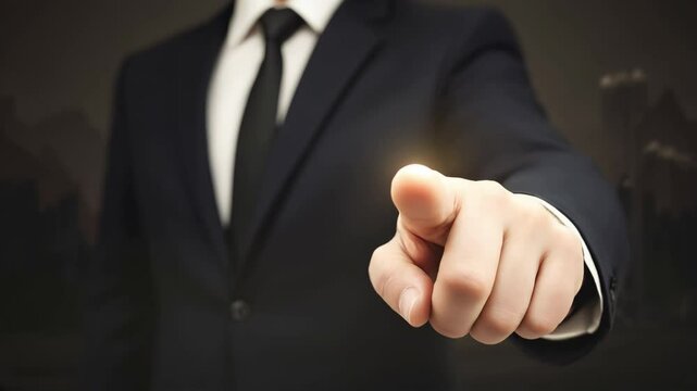 Confident Businessman in Suit Pointing to Showcase Leadership and Authority