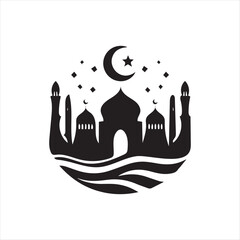 vector of black silhouette of mosque
