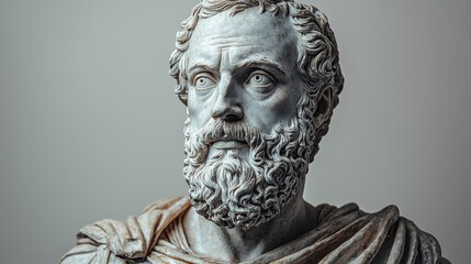 This striking marble bust captures the facial features and expression of a stoic philosopher, highlighting the intricate details of the sculpture and its artistic significance.