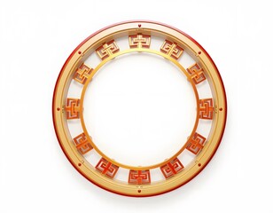 Elegant Gold and Red Chinese Circular Frame Design with Intricate Geometric Patterns, Perfect for Festive Celebrations or Decorative Purposes