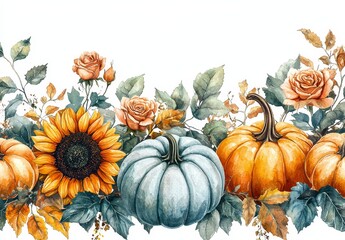 An Stock modern illustration of an autumn card adorned with yellow flowers and yellow blooms.