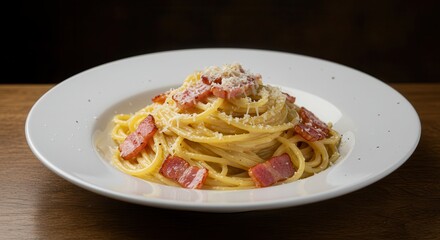 Delicious Spaghetti Carbonara with Crispy Bacon and Parmesan Cheese