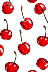 Illustration of ripe tasty cherries on white background.