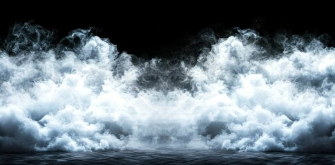 In a mesmerizing display, mystical mist and swirling smoke form a dark and light symphony, resulting in a fluid fantasia. The abstract dance of fog and light unfolds gracefully on the floor with a