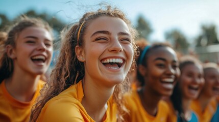 Fototapeta premium Joyful Diverse Group of Young Women Laughing Outdoors