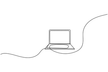 Obraz premium Laptop computer continuous one line drawing and minimalist style isolate outline vector illustration