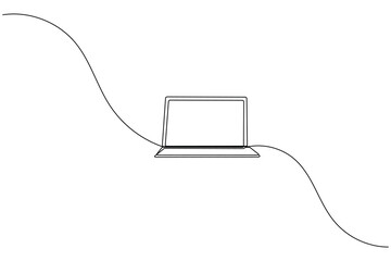 Obraz premium Laptop computer continuous one line drawing and minimalist style isolate outline vector illustration
