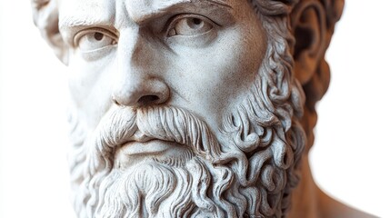 A classic marble bust of an intense philosopher, revealing the intricate details of emotion and intellect captured in stone, representing humanity's ongoing quest for understanding.