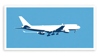 A Minimalist Illustration of a White Airplane in Flight Against a Light Blue Sky