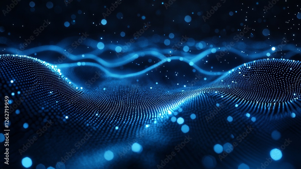 Poster an artistic depiction of data particles in a technological environment, with each particle signifyin