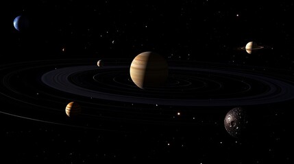 Fototapeta premium solar system, space infographic, orbit system in universe, universe nature, planet in space, asteroid in universe