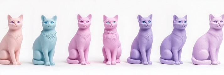 Pastel Colored Cat Figurines Cute Kitten Statues Home Decor Row of Cats