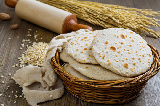 A basket of traditional indian soft and fluffy wheat rooti.