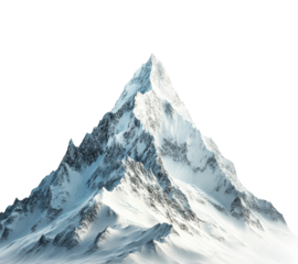 High angle adventure in snowy alpine peaks isolated on transparent background - Generative AI