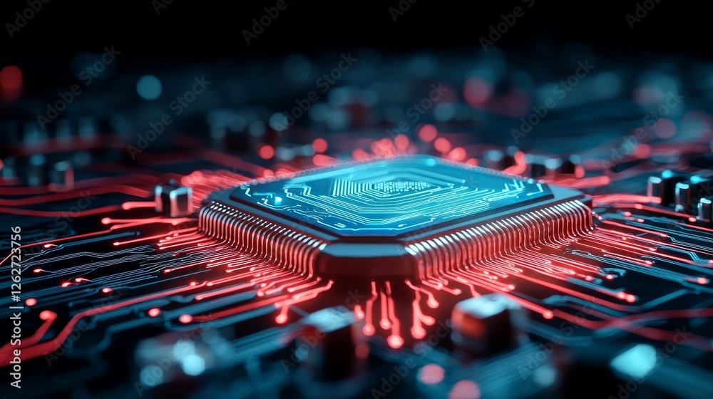 Poster a detailed view of a contemporary gpu card with a cpu microchip, essential for ai and data networkin