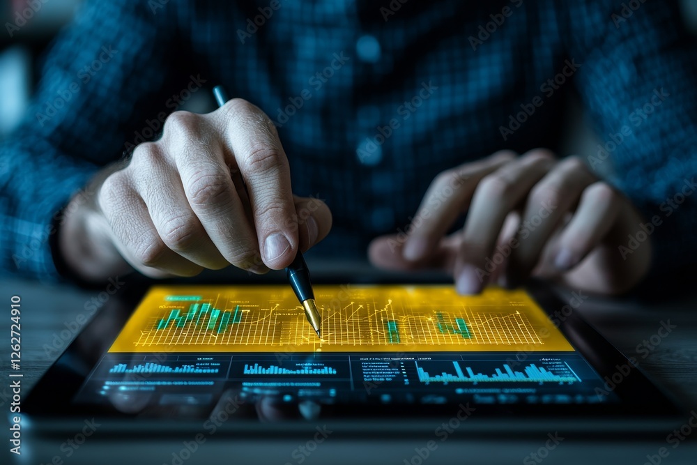 Poster business woman using a laptop to navigate a document management system featuring folders and documen