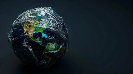  Earth globe tightly wrapped in plastic wrap