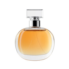 Elegant perfume bottle with clear design and amber liquid inside