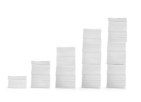 Stack of documents from low to high PNG transparent.