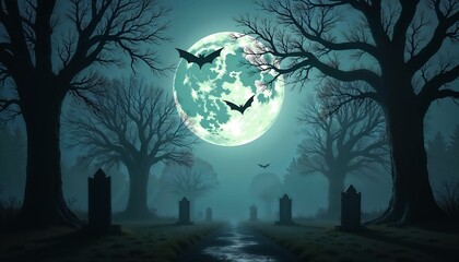 Dark Graveyard Spooky Halloween Night Scene